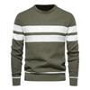 Men's European Fit Striped Round Neck Sweater for Autumn/Winter