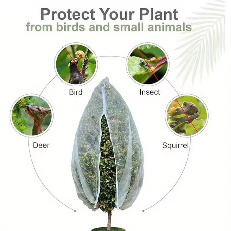 1Pc Large Fruit Tree Netting Cover With Zipper & Drawstring - Garden Transparent Insect Netting Bird Plant Barrier Mesh Screen