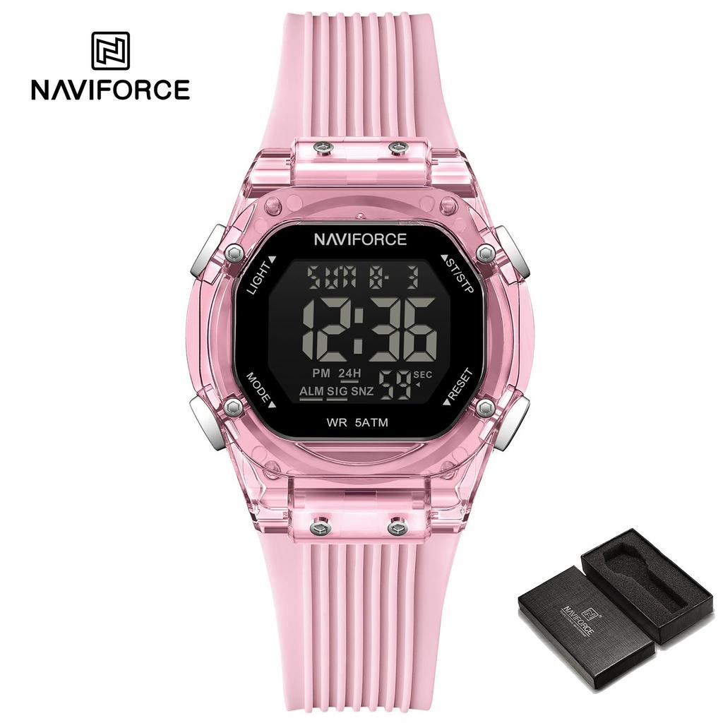 NAVIFORCE Digital Women Watch Alarm Calendar Date LCD Display Sports Chronograph Silicone Strap Waterproof Ladies Girl Watch Gift NF6114
