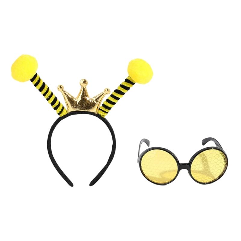 Bumble Bees Costume Kit for Kids Adult Bees Costume Antenna Headband Antenna Glasses for Halloween Cosplay Party Props