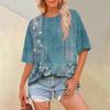 Floral Printed Womens Casual T Shirt Loose Short Sleeve Round Neck Fashion Top
