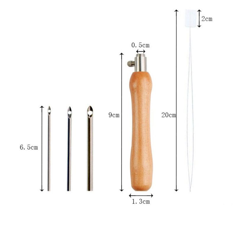 

5Pcs 1set Punch Needle Set 2.5mm/3.5mm/5mm Adjustable Wooden Handle Punch Stitching Kit For DIY Cross Embroidery Craft Needles