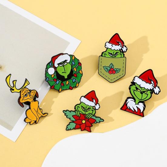 Christmas Brooch Cartoon Figure Shape Anti-slip Polished New Year Party Coat Collar Bag Scarf Hat Decoration Clothes Pin Clothing Jewelry