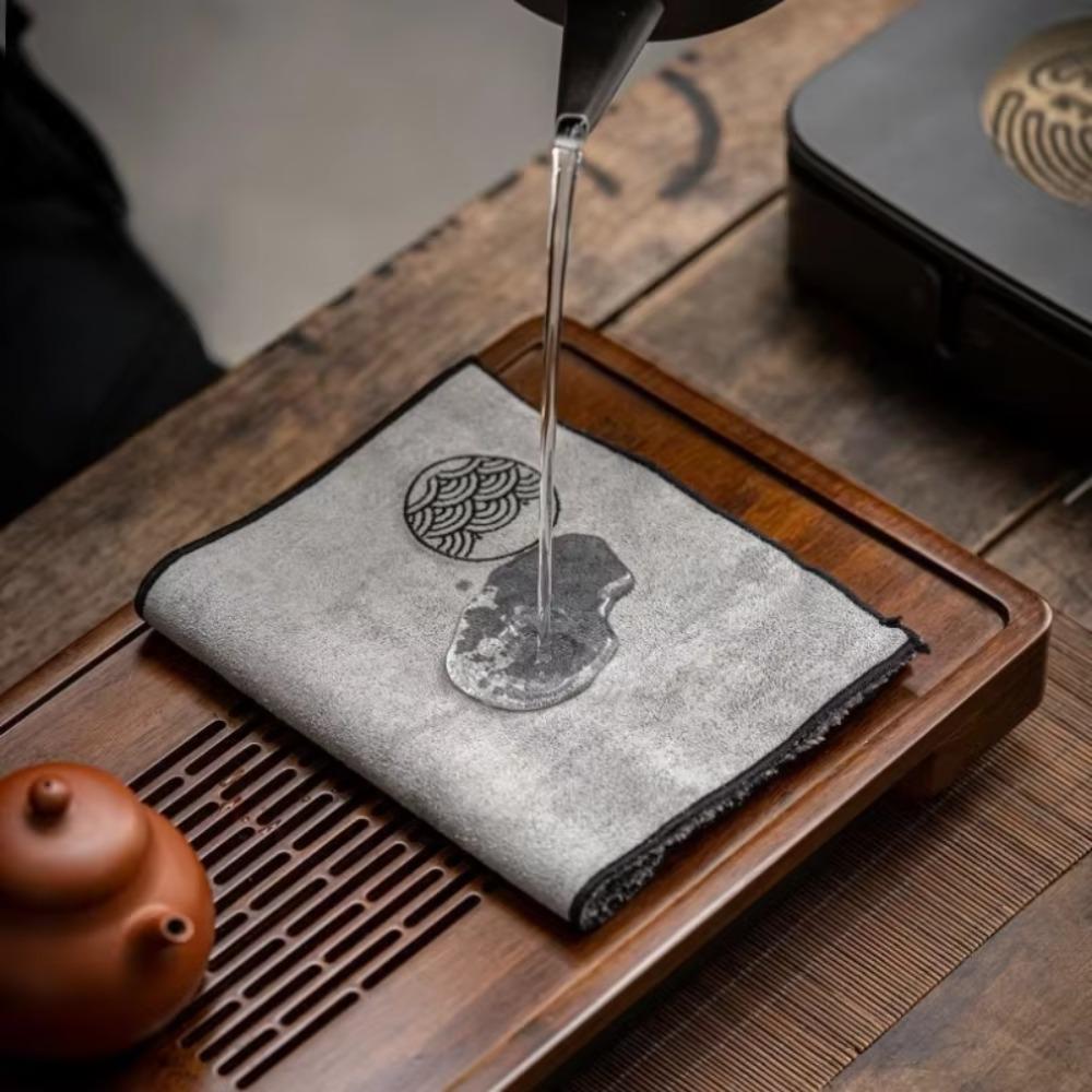 4 Pcs/Set Water Absorption Vintage Tea Towel Embroidered Pattern Double-sided Zen Tea Cloth Soft Thickened Tea Table Pad