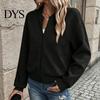 Comfortable Women Workwear Fall Winter Zip-Up Jacket, Solid Color Long Sleeve Casual Jacket Outwear, Round Neck Autumn Coat with Ribbed Collar