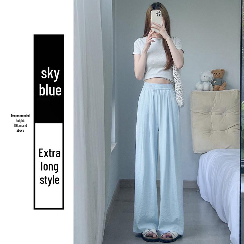 

Women’s High Waist White Milk Puff Ice Silk Pants – Spring/Autumn 2026: Casual Drape, Wide Leg with Fleece L