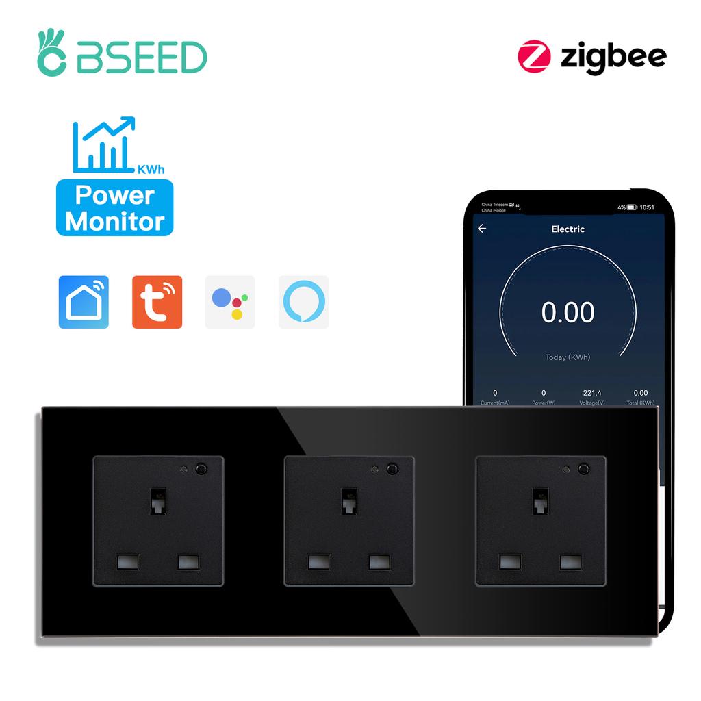 BSEED Zigbee Single UK Smart Socket Double Intelligent Wall Sockets Triple Electric Outlets Tuya Smart Life Alexa Control 13A