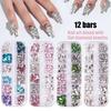 Nailart-Schmuck 12-Gitter-Box Nagelkunst Diamant Gemischtes Set Flacher Boden Speziell geformter Diamant Punktboden Diamant Kombinationsset