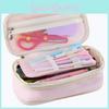 Stylish Macaron Color Canvas Expandable Large Capacity Pencil Case With Dual Zippers