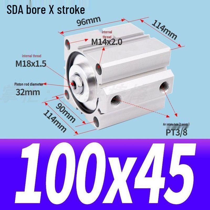 SDA Mini Pneumatic Cylinder, High Thrust, Thin Type, Bore Sizes 20/25/32/40/50