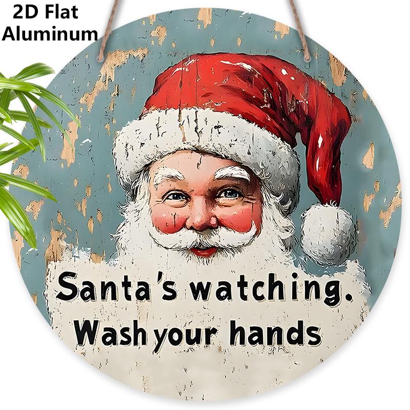 

2D Flat Aluminium Christmas Sign - Navidad Figurine Ornaments with Santa Claus Pattern - Ideal for Bathroom, Wall Decor - Ideal Christmas Gift for 7.87×7.87inch