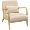 Lounge Armchair - 3 Cushions Included - Deep Seat - Armrests - Hevea Wood Frame - Beige Velvet Look