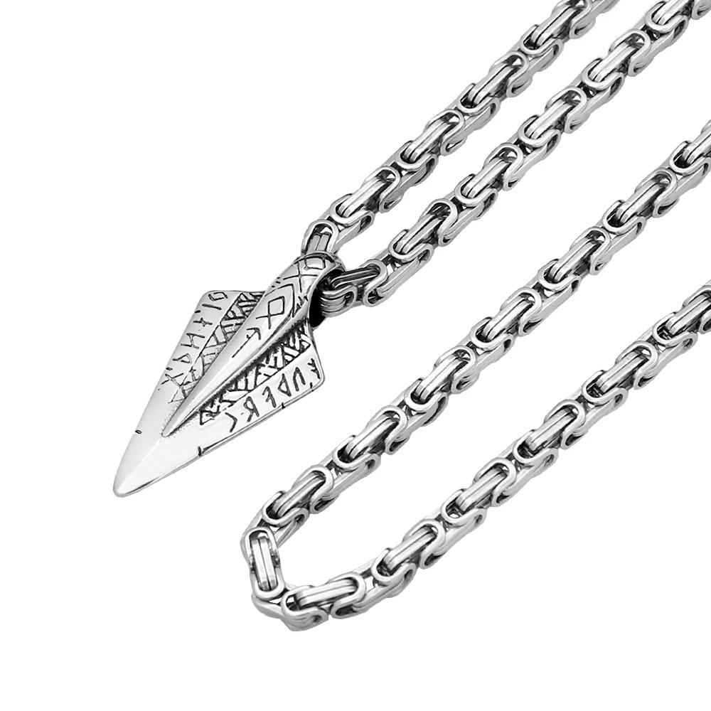 Viking Punk Arrowhead Pendant Stainless Steel Men Necklace Rune Sword Jewelry