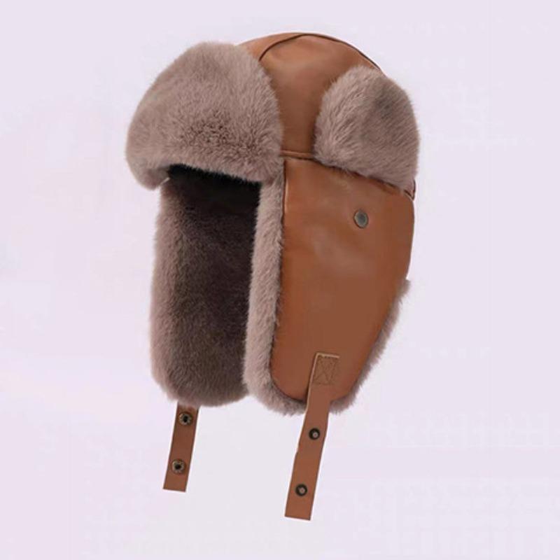 

Шапка из искусственной кожи женская зимняя с подкладкой утолщенная ветрозащитная холодная теплая на открытом воздухе для велоспорта защита ушей кепка Lei Feng мужская One Size коричневый