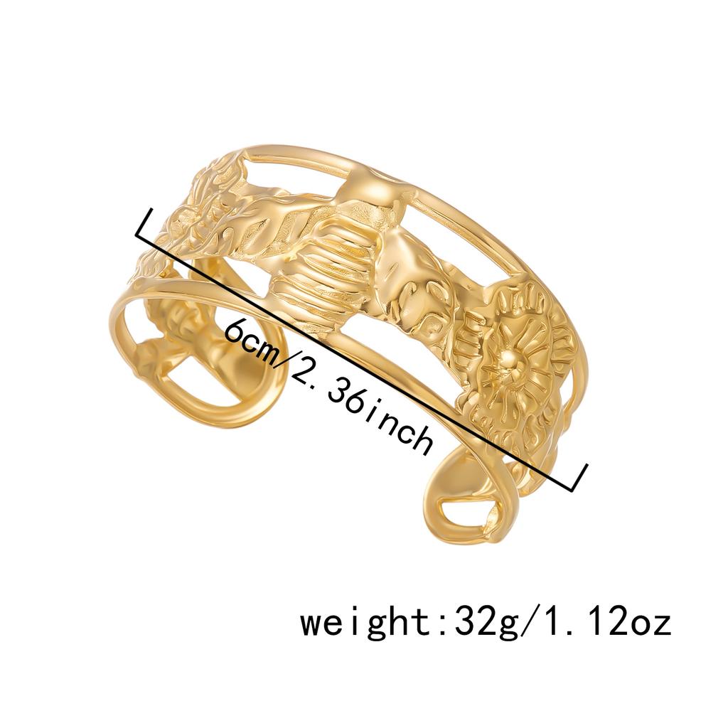 Textured Flower Bee Stainless Steel Bangle For Women Vintage Insect Style Waterproof Metal Bracelet Jewelry
