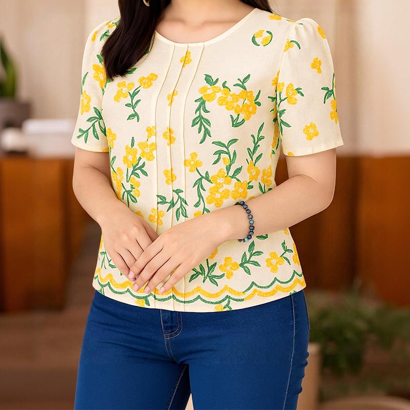 ZANZEA Women Round Neck Short Sleeve Floral Print Casual Blouse