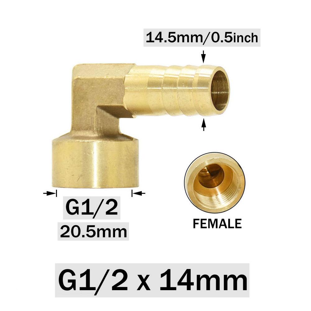 12/14/16/19mm Brass Hose Barb Connector Elbow 1/2 Male Female Thread Coupler Copper Water Oil and Air Pipe Fitting