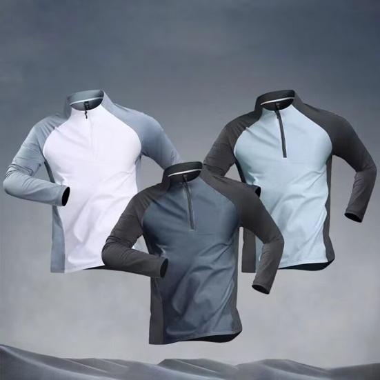 Men’s Active Quick Dry Summer Wear Casual Long Sleeve Shirts Half-zip