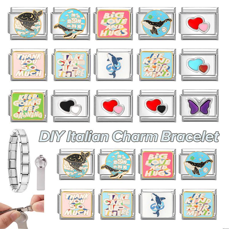 New Creative Whale Words Butterfly Star Heart Italian Charm Links Fit 9mm Bracelet Stainless Steel Women DIY Making Jewelry Gift