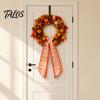 Decorative Door Bow Fall Scalloped Wreath Sash for Front Door, 55 Inch Plaid Gingham Autumn Ribbon Thanksgiving Harvest Yard Porch Doorway Indoor
