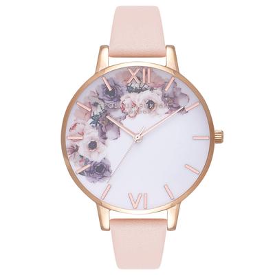 [Olivia Burton] Women's Watch OB16PP30 Watercolour Florals 38mm Rose Gold Nude Peach Leather