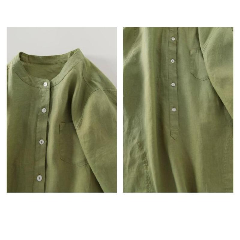 Abito Chemisier in Cotone e Lino Traspirante Collo Alto Manica 3/4 Abbottonatura Frontale Vestibilità Larga Taglie Forti Abito Lungo con Tasche Casual Quotidiano da Vacanza
