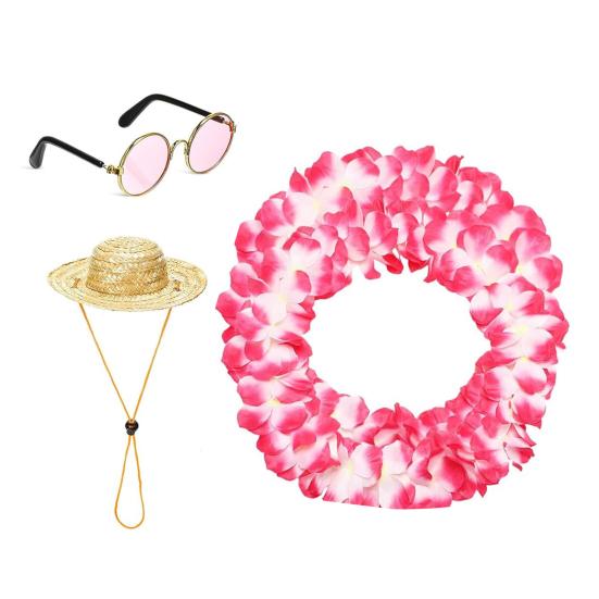 Hawaiian Porch Goose Outfits Summer Lawn Goose Costume Straw Hat And Hawaiian Lei Sunglasses Set for 23/17'' Lawn Patio Goose Statue