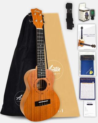 [Beginner's 8-Piece Set] Austin UMI-1C Concert Ukulele - Mahogany Wood [3-Year Warranty] [8-Piece Accessory Set: Domestic Warranty Card, Tuner, 11