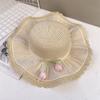Tulip Lace Edge Straw Hat Women's Summer Versatile Seaside Beach Vacation Sun Hat Big Brim Sun Hat