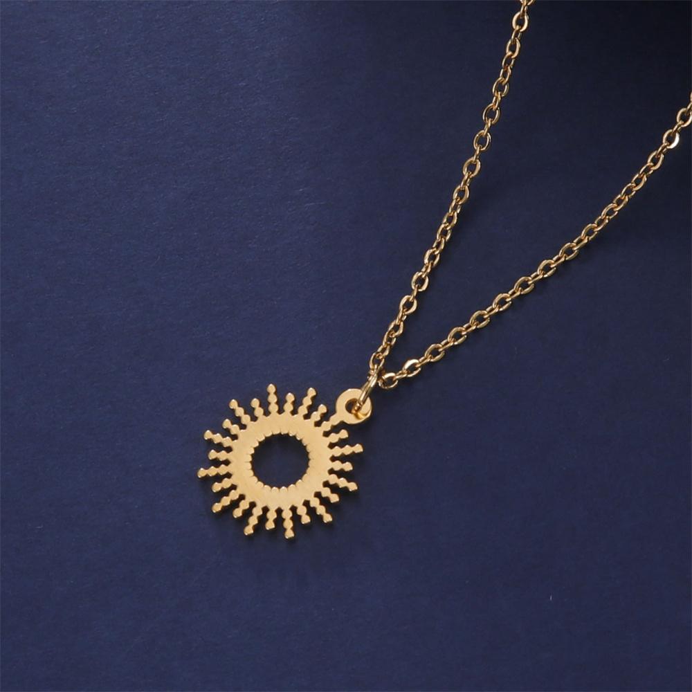 Fashion Sun Necklace Stainless Steel Pendent Choker Gold Color Necklaces for Women Girls Jewelry Wedding Party Christmas Gifts