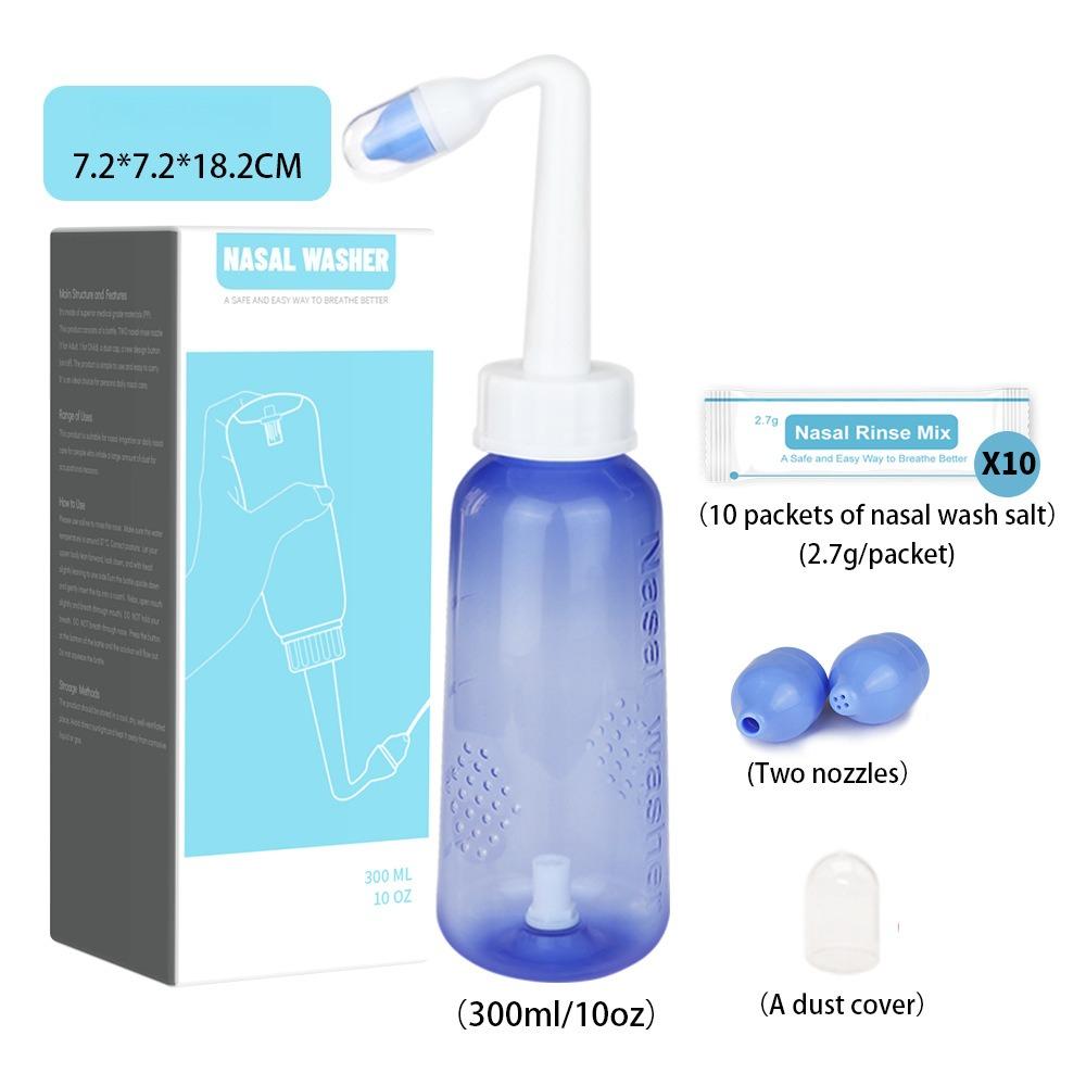 300ML Nasal Wash Pot Paired with 10 Packs of Nasal Wash Salt automatic valve синий