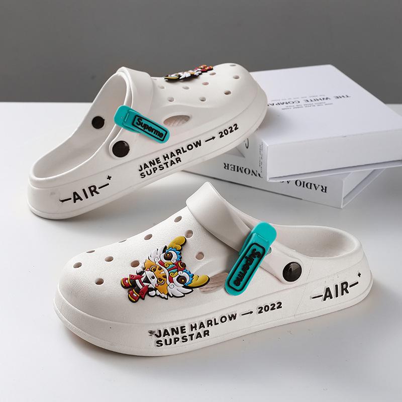 Papuci de plajă pentru bărbați 2025 cu talpă groasă, cu degete închise, antiderapați