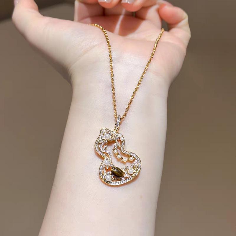 Zhuo Zhi Fan Luxury S925 Sterling Silver Tiger Eye Gourd Necklace for Women S925 Silver