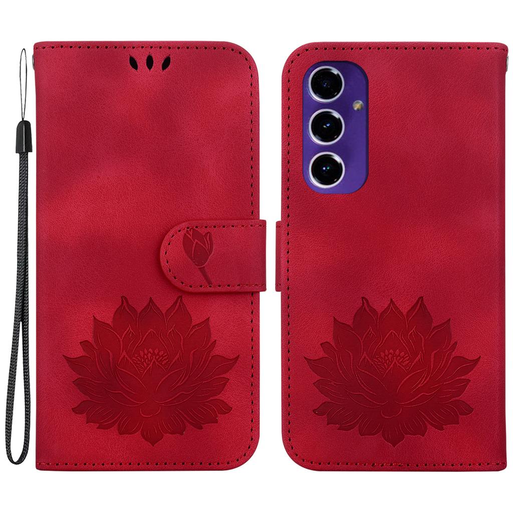 PU Leder Handyhülle für Samsung Galaxy S24 FE Handy Ständer Hülle Geprägtes Lotusmuster Brieftasche Schale
