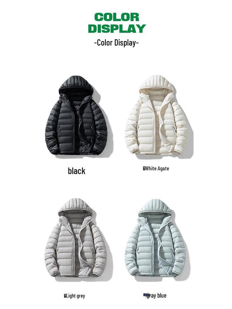 Men's 2025 High-End Lightweight Down Jacket - 90% White Duck Down, Short Hooded Winter Outerwear.