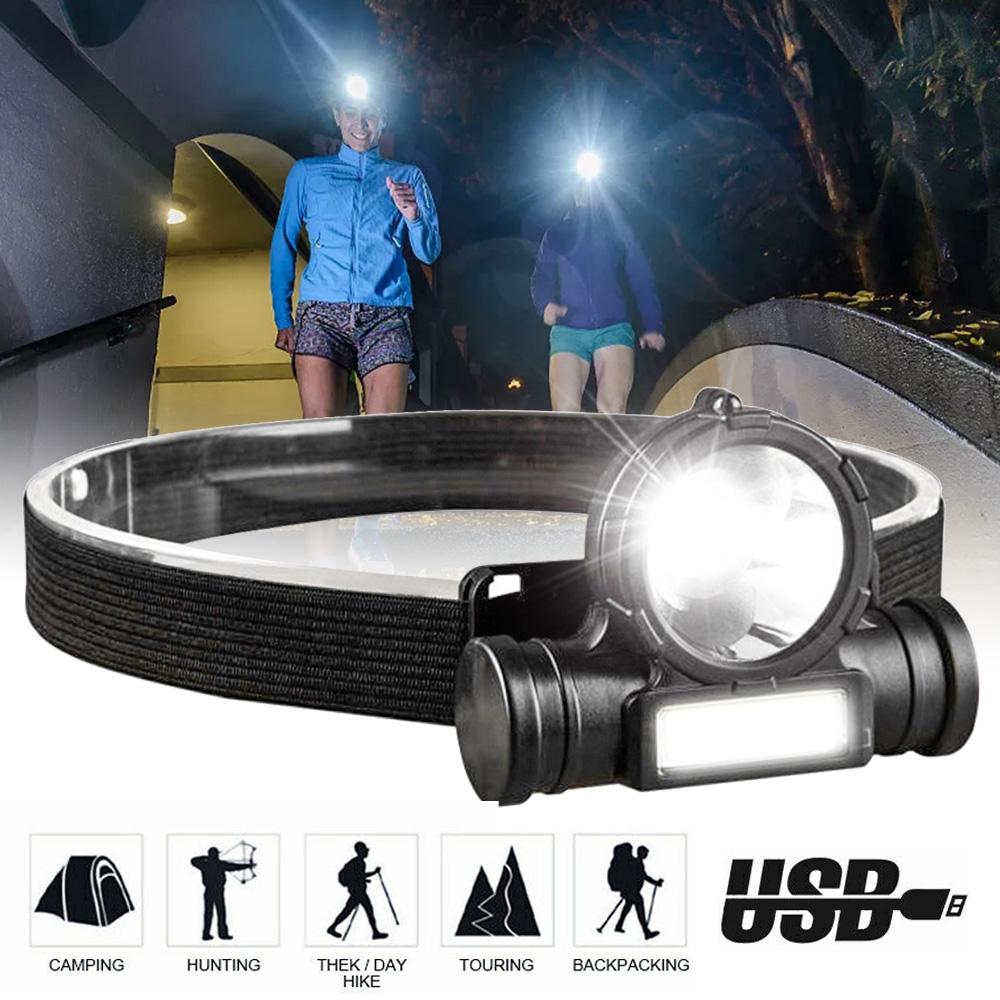 

Портативный светодиодный налобный фонарь, перезаряжаемый через USB, прожектор, фонарик, водонепроницаемый фонарик для кемпинга, рыбалки, рабочий свет