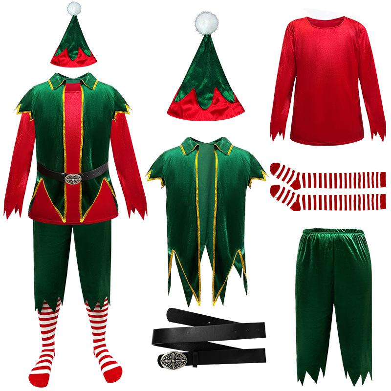 2026 Christmas Costume Green Christmas Dress Male and Female Adult Couple Stage Performance Costume