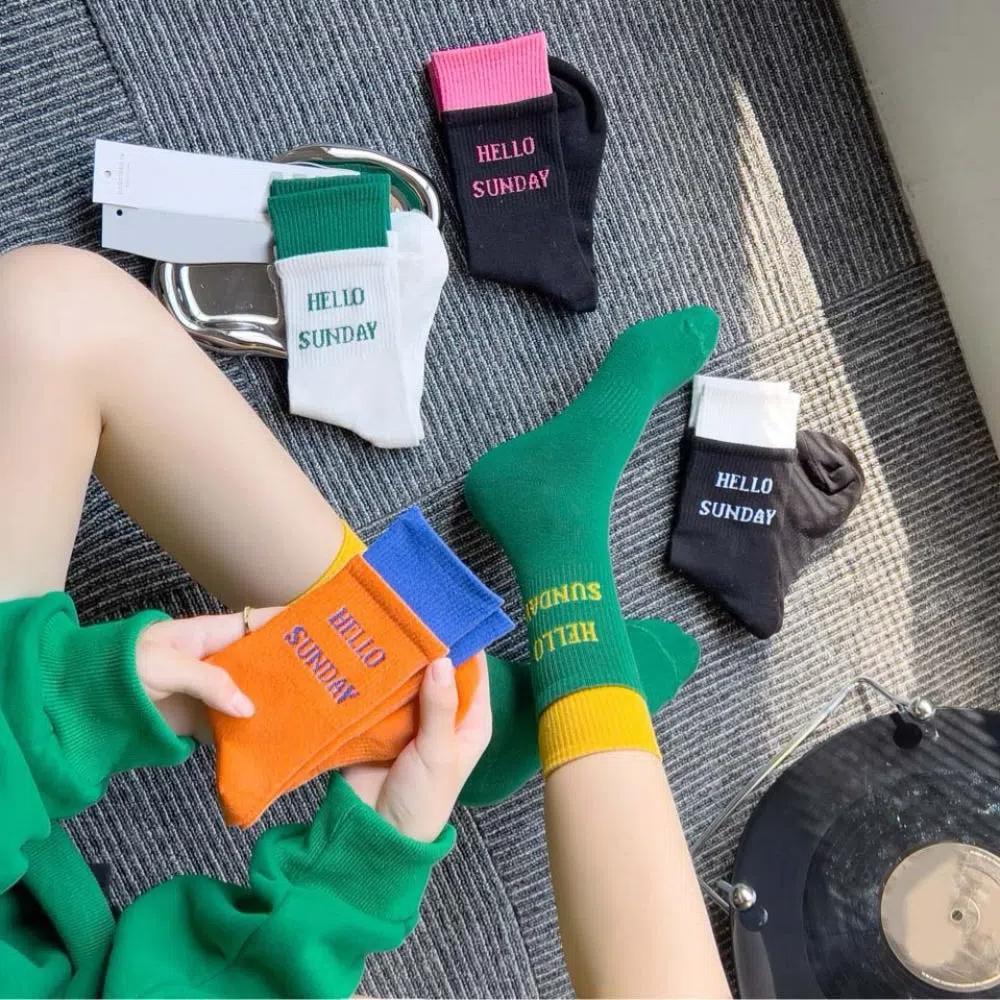 

Anti-Slip Women s Mid-calf Socks Patchwork Streetwear Ankle Socks Elastic Mid Tube Hosiery Running