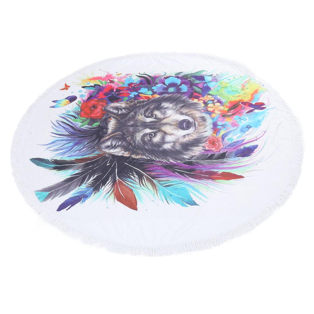 Round Beach Towel Blanket Circular Beach Tassels Blanket Oversized Picnic Mat for Kids
