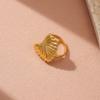 Golden Plated Ribbed Leaf-Shaped Open Adjustable Ring for Women Elegant Statement Jewelry Gift