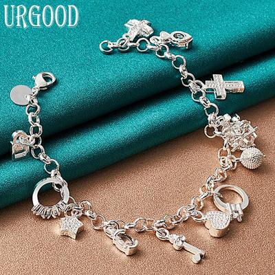 Pulseira com pingente romântico em prata esterlina 925