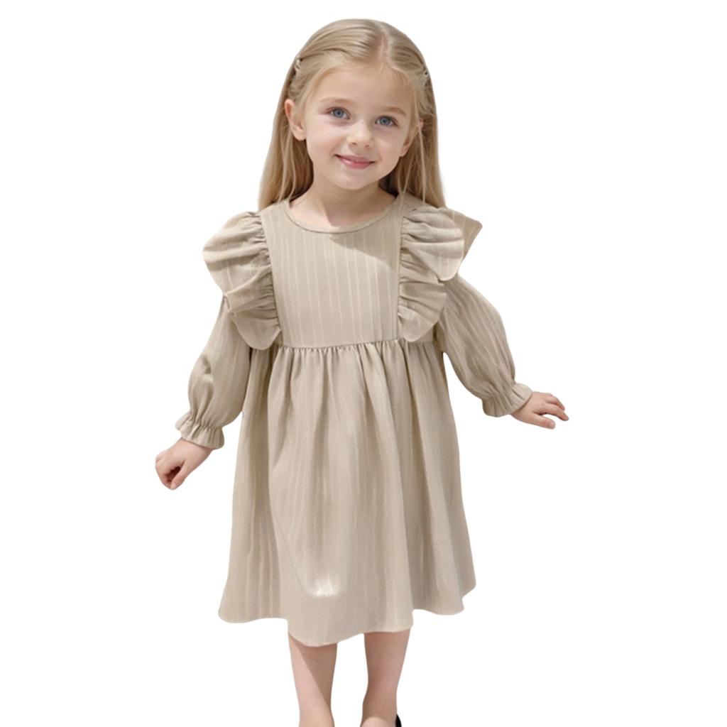 Girls' Fashion Cute Solid-Color Lace Flutter-Sleeve Princess Tiered Dress