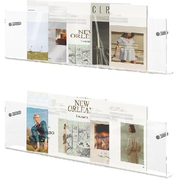 Acrylic Magazine Holder, 2 Pack Hanging Bookshelf Magazine Rack, Wall Mounted Floating Brochure Display for Waiting Room, Office, Home (Clear, 17 17 Inch чистый
