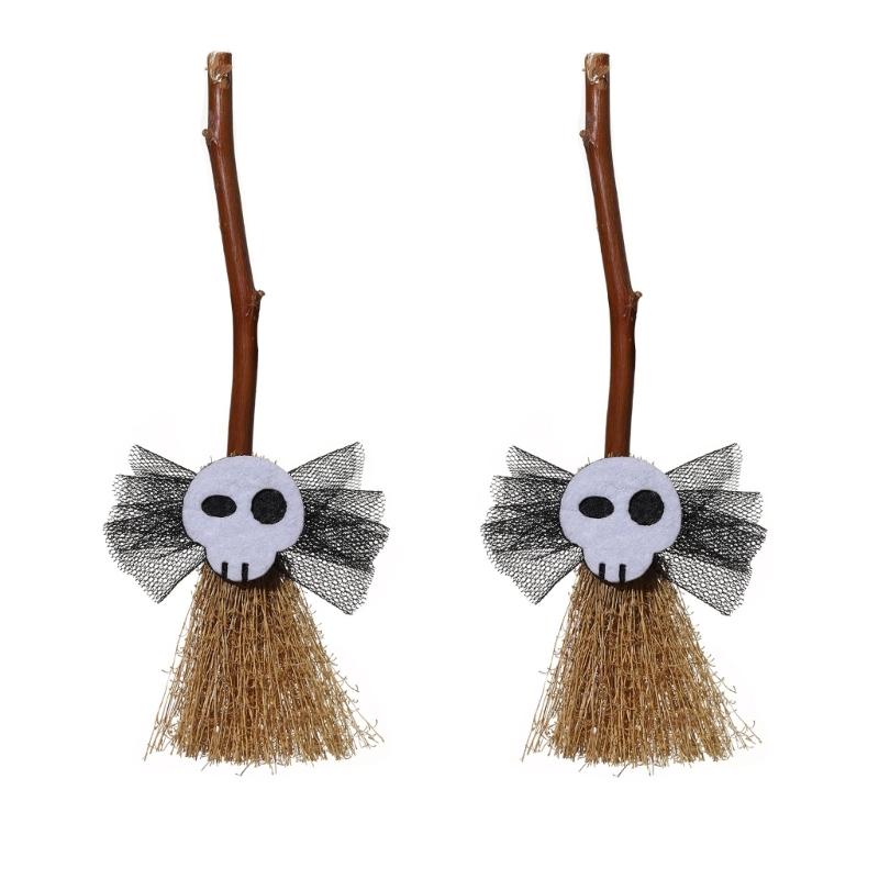 Small Witch Broom with Ghosty/Pumpkin/Bat Halloween Witches Broomstick Hanging Ornaments Halloween Decorations Gift