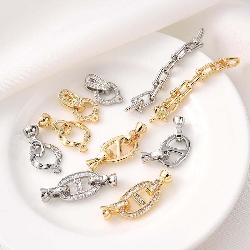 Luxury  Clasp Charms Jewelry Accessories, Brass Pave Zircon Climbing Button Necklace Pendant Bracelet Connector Jewelry