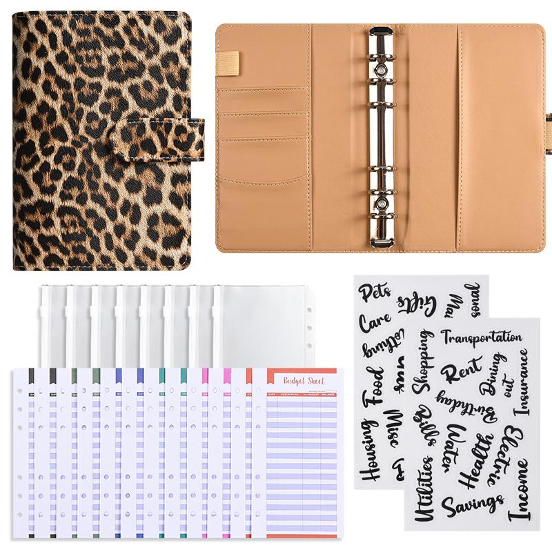 

A6 Леопардовый принт Денежный планировщик бюджета Папка-регистратор с конвертами на молнии, Денежные конверты для составления бюджета, Денежный органайзерлеопардовый принт A6
