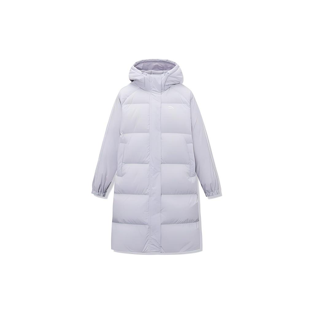 Anta Lifestyle Series Printed Logo Zipper Thickened Hooded Down Jacket Women Outerwear Purple 962248971-4