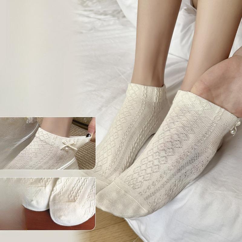 Bowknot Socks Women's Short Cotton Socks Sweet Boneless Breathable Women's Versatile Cotton Socks for Spring and Summer