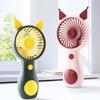 Portable Small Fan Cartoon Cat Ear Design 5mm Safety Grid Turbine Blades 5 Speeds Adjustable Fast Charging Handheld Fan