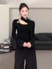 Xinwang Asymmetric One-Shoulder Ribbon Long Sleeve Women's T-shirt - 260g Modal